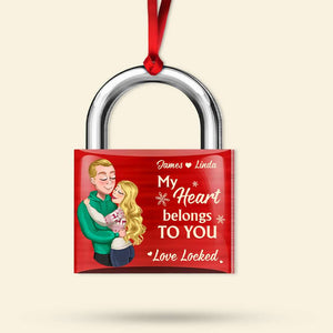 My Heart Belongs To You, Couple Gift, Personalized Acrylic Ornament, Locked Couple Ornament, Christmas Gift - Ornament - GoDuckee