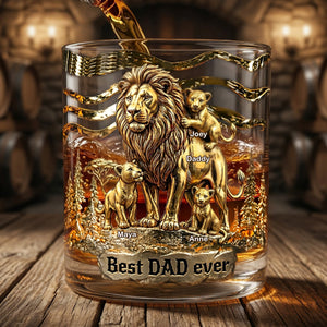 Lion Dad And Kids - Best Dad Ever Drinking Glass - Personalized Gifts For Dads 05tglu010526 - Glass - GoDuckee