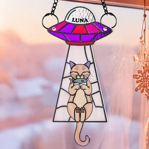 Funny Cat UFO Suncatcher Ornament Personalized Gifts For Cat Lovers 04NADT060625 - Ornament - GoDuckee