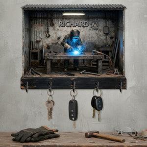Welder Garage Wood Key Hanger – Personalized Gifts For Welder 02toqn191225 - Wood Sign - GoDuckee