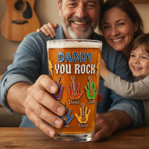 Daddy You Rock Beer Glass - Personalized Gifts For Dad 05palu130526 - Beer Glasses - GoDuckee