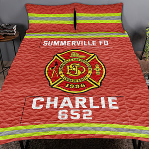 Fire Department Quilt Bedding Set- Custom Fire Station Logo Gifts For Firefighter With Name, Number Tag 03qhqn080125 - Blanket - GoDuckee
