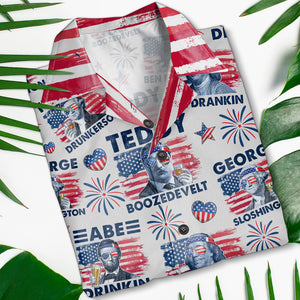 Drunker Happier Hawaiian Shirt, Star & Stripes Hawaiian Shirt - Hawaiian Shirts - GoDuckee