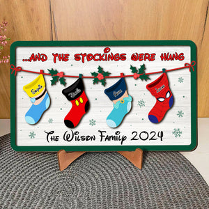 Personalized Gifts For Family Wood Sign, Cartoon Character Stockings Hung 03natn160824 - Wood Sign - GoDuckee