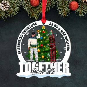 Celebrating Christmas Together Personalized Acrylic Ornament, Couple Gift - Ornament - GoDuckee