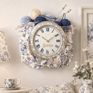 Toile De Jouy Floral Knitting Hanging Wall Clock - Personalized Gifts For Knitting Lovers 07palu080826 - Hanging Wall Clock - GoDuckee