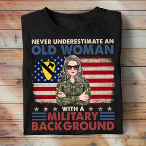 Female Veteran Never Underestimate An Old Woman, Personalized Shirt, Old American Veteran 05acqn190623tm - Shirts - GoDuckee