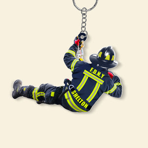 Firefighter Rescuing, Personalized Flat Car Ornament And Keychain, Gift For Firefighter - Ornament - GoDuckee