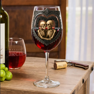 Skull Couple Wine Glass - Personalized Gifts For Couple 02OHDT300825 - Wine Glass - GoDuckee