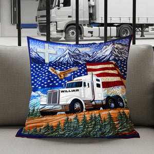 Trucker’s Pride Patriotic Square Pillow - Personalized Gifts For Truck Lovers 03TGLU270625 - Pillow - GoDuckee