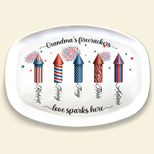 Grandma's Firecracker Love Sparks Here, Personalized Resin Plate, Gifts For Grandma, Memorial Day - Resin Plate - GoDuckee
