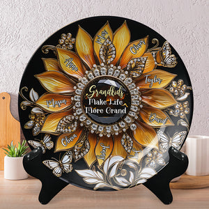 Personalized Gifts For Grandma Sunflower Round Plate, Grandkids Make Life More Grand 01TGMH140325 - Ceramic Round Plate - GoDuckee