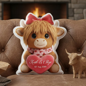 Highland Cow Valentine Custom Shaped Pillow - Personalized Gifts For Couple 03hyta161225 - Pillow - GoDuckee
