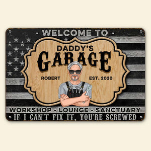 Welcome To Daddy's Garage Personalized Metal Wall Art - Metal Wall Art - GoDuckee