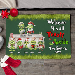 It's All Toasty Inside, Personalized Green Monster Family Door Mat GO1DOR-02HTTN051023, Christmas Gift For Family - Doormat - GoDuckee