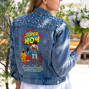 Personalized Gifts For Mom Denim Jacket Super Power Mom 03HUDT020424PA - Denim Jacket - GoDuckee
