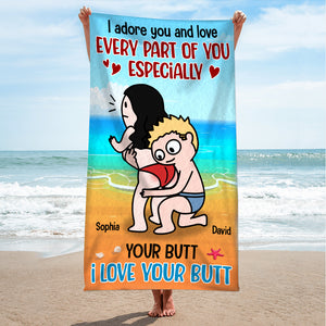 I Love Your Butt Funny Couple Personalized Beach Towel - Beach Towel - GoDuckee