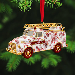 Personalized Gifts For Christmas, Fire Truck Firefighter Toile de Jouy Custom Shape Acrylic Ornament 01pgta031025 - Ornament - GoDuckee