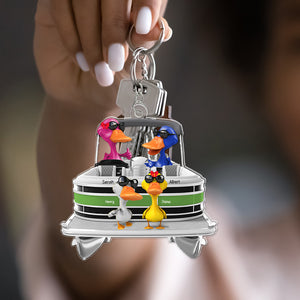 Personalized Gift For Pontoon Lover Keychain, Happy Ducks On Pontoon Trip 02qhqn181224 - Keychains - GoDuckee