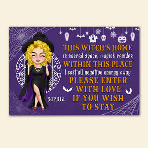 Please Enter With Love If You Wish To Stay-Personalized Door Mat- Halloween Gift- Witch Door Mat - Doormat - GoDuckee