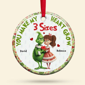 You Make My Heart Grow, Couple Gift, Personalized Ceramic Ornament, Green Monster Couple, Christmas Gift 03NAHN290923 - Ornament - GoDuckee