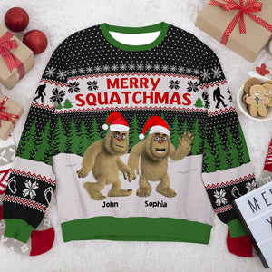 Merry Squatchmas, Personalized Bigfoot Family 01QHTN221123 Knitted Ugly Sweater - AOP Products - GoDuckee