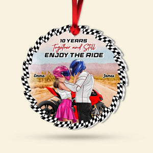 Together And Still Enjoy The Ride, Couple Gift, Personalized Acrylic Ornament, Biker Couple Ornament, Christmas Gift - Ornament - GoDuckee