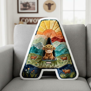 Cute Highland Cow Alphabet Initial Letter Shaped Pillow - Personalized Gifts For Highland Cow Lovers 02qhtn081225 - Pillow - GoDuckee