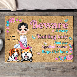 Personalized Gifts For Knitting Lady & Dog Lovers Doormat 02NAMH290724HH - Doormat - GoDuckee