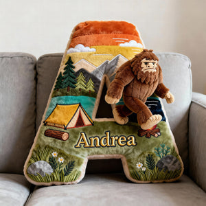 Sasquatch Camping Alphabet Initial Letter Pillow, Personalized Gifts For Camping Lovers & Bigfoot Seekers 02qhqn111225 - Pillow - GoDuckee