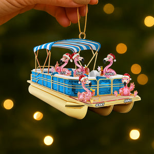 Flamingo Pontoon Christmas Acrylic Ornament Personalized Gifts For Family 02ohtn180825 - Ornament - GoDuckee