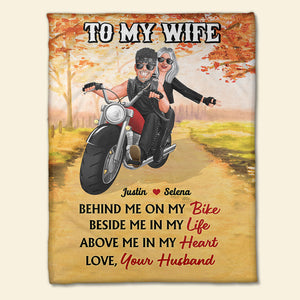 Biker Couple Behind Me On My Bike, Personalized Blanket, Couple's Autumn Trip - Blanket - GoDuckee