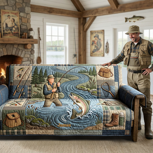 Hooked On Fishing Quilted Sofa Cover - Personalized Gifts For Fishing Lovers 03PATA260126 - Sofa Cover - GoDuckee