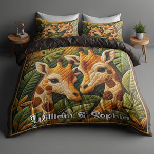 Personalized Gifts For Giraffe Couple Special Line Quilt Bedding Set 01KADT130125 - Blanket - GoDuckee