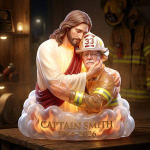 Custom Photo Firefighter In Jesus Arm Light Box- Personalized Keepsake To Remember Departed Firefighter 02qhlu100426 - Light Box - GoDuckee
