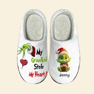 My Grandkids Stole My Heart, Gift For Family, Personalized Home Slippers, Green Kids Slippers, Christmas Gift 02HTHN141023 - Shoes - GoDuckee