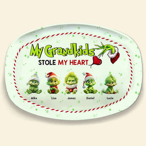 My Grandkids Stole My Heart, Gift For Family, Personalized Resin Plate, Green Kids Plate, Christmas Gift 04HTHN260923 - Resin Plate - GoDuckee