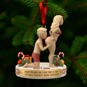 Naughty Couple Ornament - Personalized Gift For Couple Christmas Wooden Ornament 04OHLU241125 - Ornament - GoDuckee