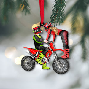 Motocross Couple, Personalized Acrylic Ornament, Gift For Christmas - Ornament - GoDuckee