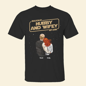 Hubby And Wifey, Gift For Couple, Personalized Shirt, Married Couple Hugging Shirt, Anniversary Gift 02QHHN140723HH - Shirts - GoDuckee