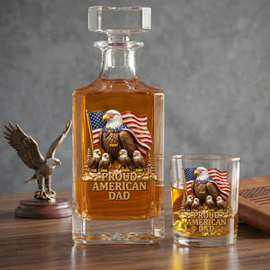 Proud American Eagle Dad - Personalized Gifts For Dad Decanter Set 05natn050526 - Bottle - GoDuckee