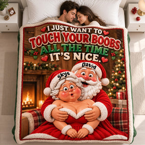 Santa Old Couple Touch Your Boobs Blanket - Personalized Gifts For Couple 01nata121026 - Blanket - GoDuckee