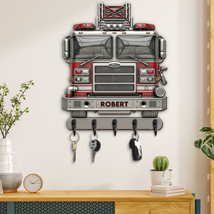 Firetruck Wood Key Hanger - Personalized Gift For Firefighter 04NAPU090725 - Wood Sign - GoDuckee