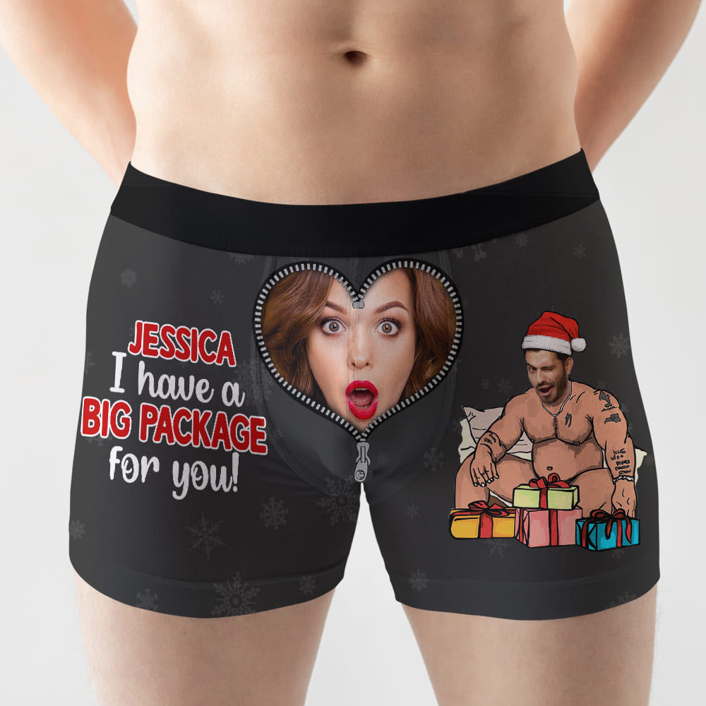 I Have A Big Package For You, Naughty Custom Photo Men Boxer Briefs, Christmas Gift For Couple - Boxer Briefs - GoDuckee
