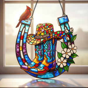 Cowboy Boots & Horseshoe Suncatcher Ornament Personalized Gifts For Horse Lovers 06OHDT191225 - Ornament - GoDuckee