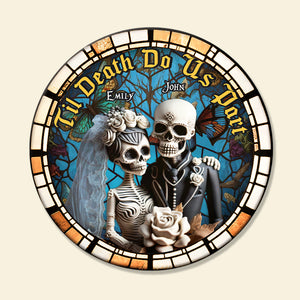 Til Death Do Us Part, Couple Gift, Personalized Wooden Sign, Skull Couple Wood Sign, Halloween Gift - Wood Sign - GoDuckee