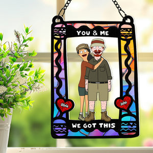 Personalized Gifts For Couple Window Hanging Suncatcher Ornament Cartoon Couple 03ACDT110225HG - Ornament - GoDuckee