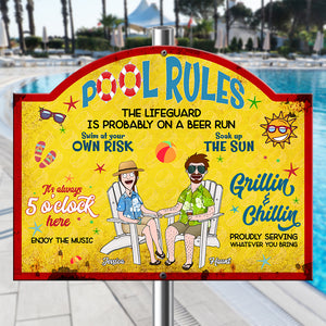 Personalized Gifts For Couples Metal Sign- Summer Pool Rules 01XQLU110225PA - Metal Signs - GoDuckee