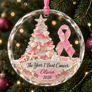 Breast Cancer Fighter Crystal Christmas Ornament, Personalized Gifts For Her 04qhdt250926