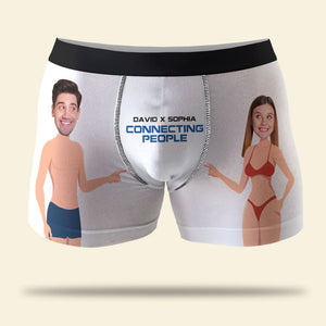 Custom Face Couple, Personalised Funny Boxer, Valentine's Day Gift for Wife or Husband - Boxer Briefs - GoDuckee